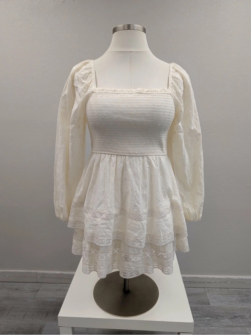 Arula Cream Smocked Tiered Mini Dress - Size 10/12 (0X)